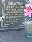 Freda VELLA, 10-6-1939 - 30-6-2004, husband Charlie; Mudgeeraba cemetery, City of Gold Coast 