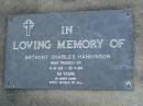 Anthony Charles HANKINSON, 4-6-38 - 12-1-94 aged 55 years; Mudgeeraba cemetery, City of Gold Coast 