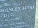 
Garnet Wolsley JUDD,
24-2-1924 - 24-4-2001,
son of Garnet & Dorothy,
brother of Thomas, Joan & Colin,
father of Carrington & Gabrielle;
Mudgeeraba cemetery, City of Gold Coast
