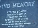 
Stefan BOKROS,
3-5-1930 - 14-2-1992;
Mudgeeraba cemetery, City of Gold Coast
