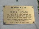 Paul John SAUNDERS, died 16 Sept 2000 aged 71 years; Mudgeeraba cemetery, City of Gold Coast 