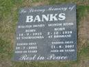 
Walter Henry BANKS,
born 14-9-1915 Toowoomba,
died 29-7-2004 aged 89 years;
Honor Rose BANKS,
born 2-12-1918 Brisbane,
died 11-8-2007 aged 88 years;
Mudgeeraba cemetery, City of Gold Coast
