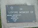
Marjorie Josephine SCUTT,
died 29 March 2004 aged 80 years;
Mudgeeraba cemetery, City of Gold Coast
