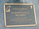 
Margaret Sylvia MCCARTHY,
12-6-1946 - 18-7-2004,
wife of John,
mother of Sheree & Cameron;
Mudgeeraba cemetery, City of Gold Coast
