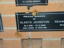 Gladys JOHNSTON, 18-4-1916 - 27-2-2003; Reginald JOHNSTON, 30-9-1910 - 26-5-1997; Mudgeeraba cemetery, City of Gold Coast 