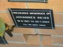 Johannes REISS, 19-8-1921 - 30-1-2004; Mudgeeraba cemetery, City of Gold Coast 