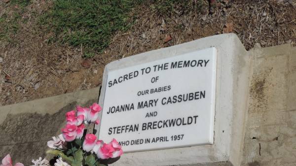 Joanna Mary CASSUBEN  | d: Apr 1957 (baby)  |   | Steffan BRECKWOLDT  | d: Apr 1957 (baby)  |   | Mulgildie Cemetery, North Burnett Region  |   | 