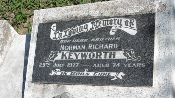 Norman Richard KEYWORTH  | d: 29 Jul 1977 aged 74  |   | Mulgildie Cemetery, North Burnett Region  |   | 