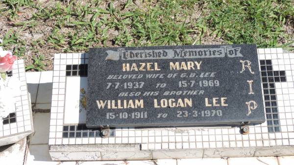 Hazel Mary (LEE)  | b: 7 Jul 1937  | d: 15 Jul 1969  | wife of G.B. LEE  |   | his brother  | William Logan LEE  | b: 15 Oct 1911  | d: 23 Mar 1970  |   | Mulgildie Cemetery, North Burnett Region  |   | 