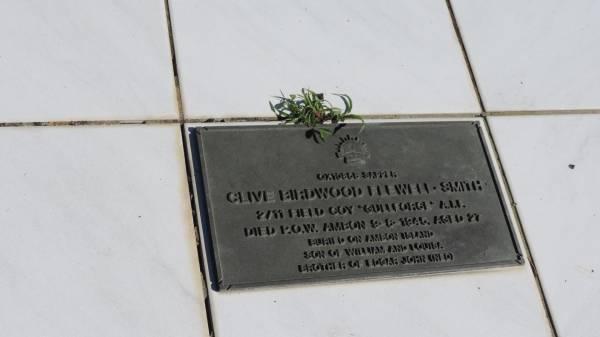 Clive Birdwood FLEWELL-SMITH  | d: P.O.W. 9 Jun 1945 aged 27  | buried on Ambon Island  | son of William and Louisa (FLEWELL-SMITH)  | brother Edgar John (Ned)  |   | Mulgildie Cemetery, North Burnett Region  |   | 