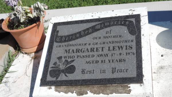 Margaret LEWIS  | d: 17 Sep 1976 aged 81  |   | Mulgildie Cemetery, North Burnett Region  |   | 