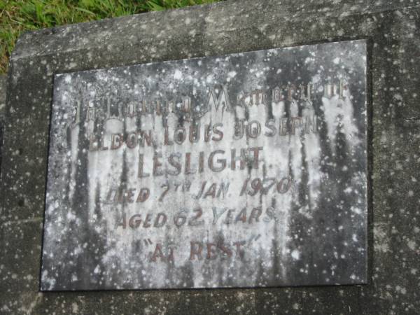 Eldon Louis Joseph LESLIGHT,  | died 7 Jan 1970 aged 62 years;  | Murwillumbah Catholic Cemetery, New South Wales  | 