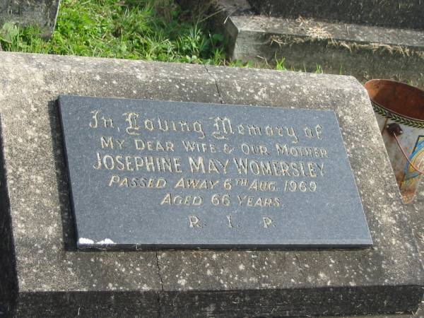 Josephine May WOMERSLEY,  | wife mother,  | died 6 Aug 1969 aged 66 years;  | Murwillumbah Catholic Cemetery, New South Wales  | 