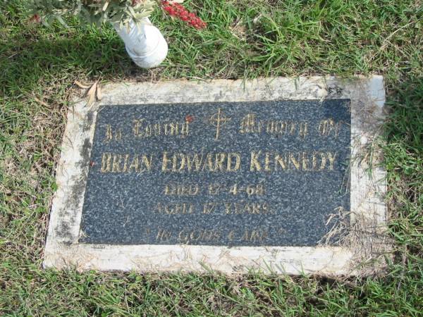 Brian Edward KENNEDY,  | died 17-4-68 aged 17 years;  | Murwillumbah Catholic Cemetery, New South Wales  | 