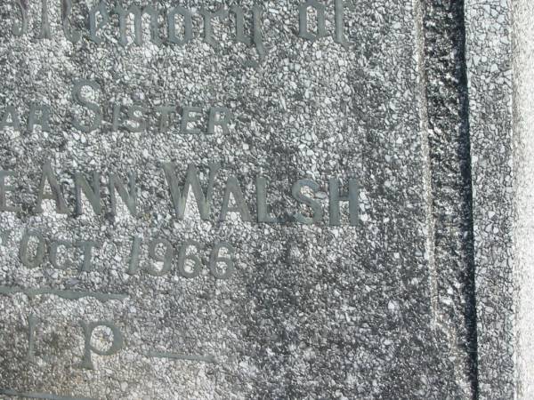 Florence Ann WALSH,  | sister,  | died 14 Oct 1966;  | Murwillumbah Catholic Cemetery, New South Wales  | 