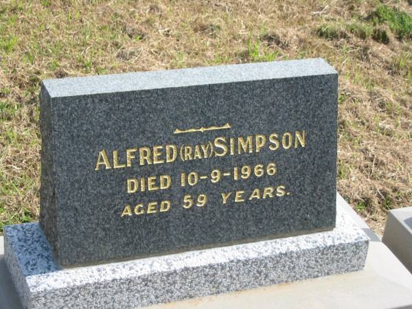 Alfred (Ray) SIMPSON,  | died 10-9-1966 aged 59 years;  | Murwillumbah Catholic Cemetery, New South Wales  | 