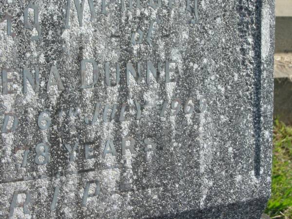 Helena DUNNE,  | died 6 July 1965 aged 78 years;  | Murwillumbah Catholic Cemetery, New South Wales  | 