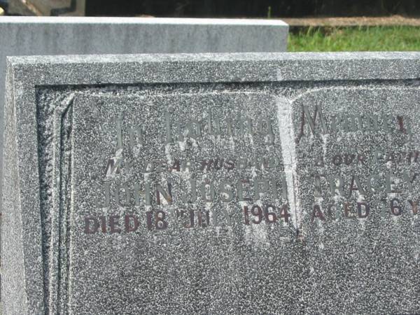 John Joseph PRAGEY,  | husband father,  | died 18 July 1964 aged 76 years;  | Murwillumbah Catholic Cemetery, New South Wales  | 