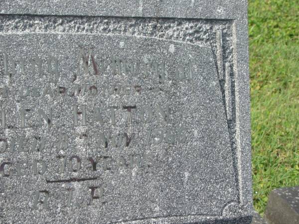 Ellen HATTON,  | mother,  | died 8 Nov 1966 aged 70 years;  | Murwillumbah Catholic Cemetery, New South Wales  | 