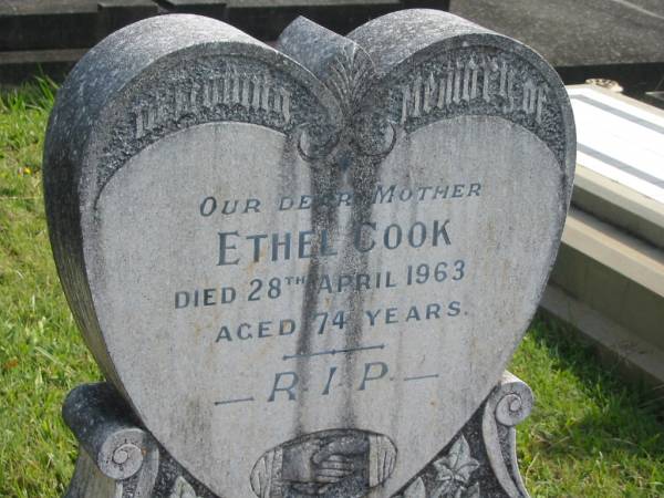 Ethel COOK,  | mother,  | died 28 April 1963 aged 74 years;  | Murwillumbah Catholic Cemetery, New South Wales  | 