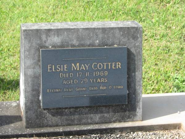 Elsie May COTTER,  | died 17-11-1969 aged 79 years;  | Murwillumbah Catholic Cemetery, New South Wales  | 