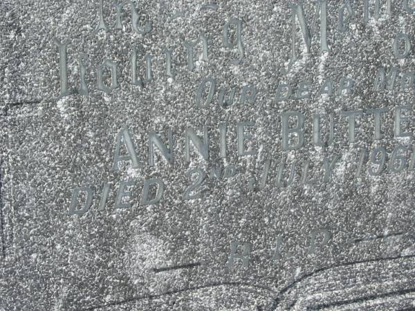 Annie BUTTERS,  | mother,  | died 2 July 1961;  | Murwillumbah Catholic Cemetery, New South Wales  | 