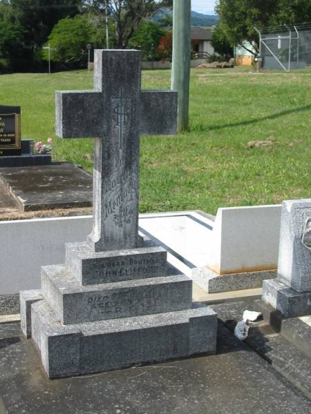 John CLIFFORD,  | brother,  | died 22 Oct? 1960 aged 68 years;  | Murwillumbah Catholic Cemetery, New South Wales  | 