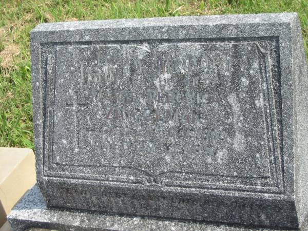 Marie Veronica ZINGELMAN,  | died 28 Oct 1960 aged 37 years;  | Murwillumbah Catholic Cemetery, New South Wales  | 