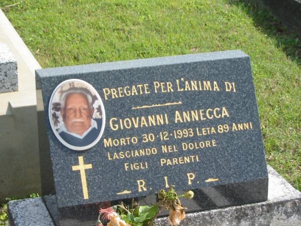 Viovannie ANNECCA,  | died 30-12-1993 aged 89 years;  | Murwillumbah Catholic Cemetery, New South Wales  | 