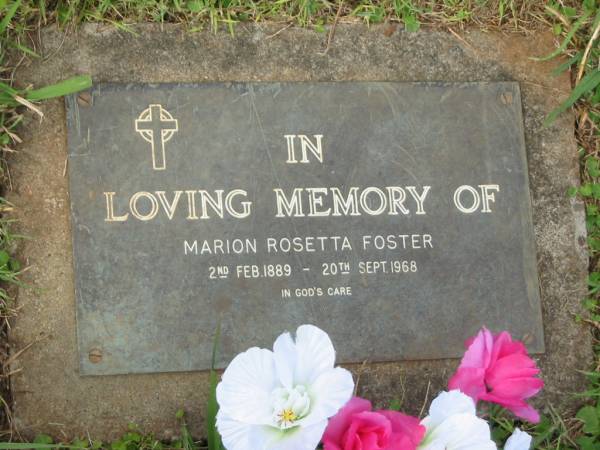 Marion Rosetta FOSTER,  | 2 Feb 1889 - 20 Sept 1968;  | Murwillumbah Catholic Cemetery, New South Wales  | 