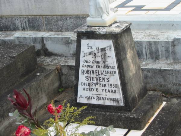 Robyn Elizabeth STEVENS,  | daughter sister,  | died 24 Feb 1958 aged 6 years;  | Murwillumbah Catholic Cemetery, New South Wales  | 