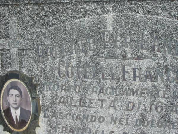 Francesco COTELLI,  | died 29-9-56 aged 16 years;  | Murwillumbah Catholic Cemetery, New South Wales  | 