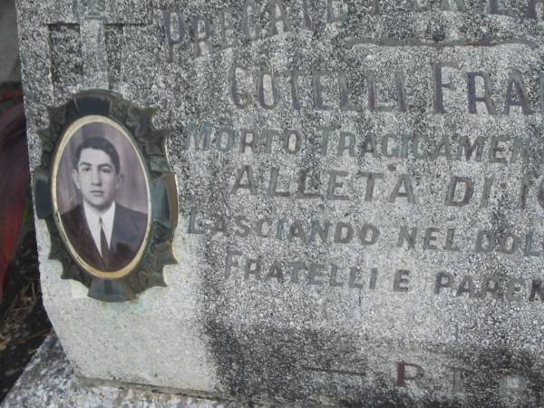 Francesco COTELLI,  | died 29-9-56 aged 16 years;  | Murwillumbah Catholic Cemetery, New South Wales  | 