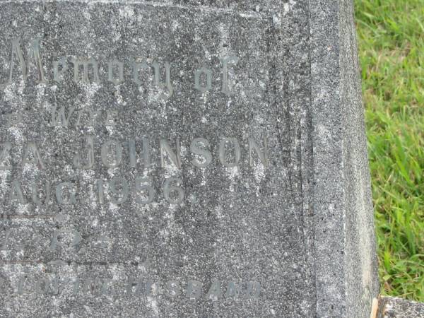 Mary Eliza JOHNSON,  | wife,  | died 1 Aug 1956,  | erected by husband;  | Murwillumbah Catholic Cemetery, New South Wales  | 