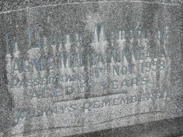 Agnes Melita KINNEALLY,  | died 11 Nov 1958 aged 57 years;  | Murwillumbah Catholic Cemetery, New South Wales  | 