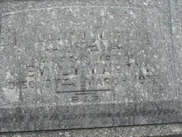 Emily MARTIN,  | mother,  | died 31 March  1955,  | erected by son & daughter;  | Murwillumbah Catholic Cemetery, New South Wales  | 