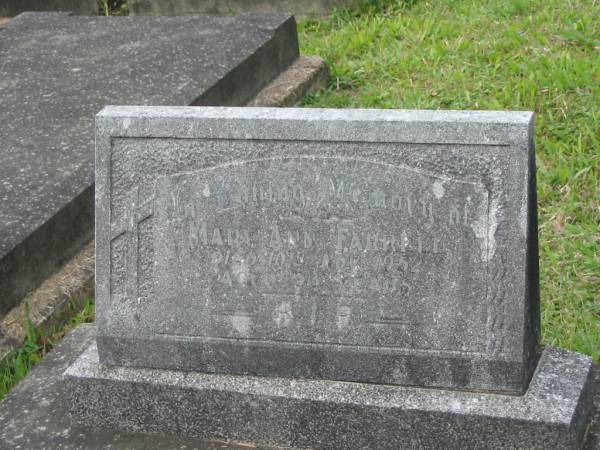 Mary Ann FARRELL,  | died 10 Nov 1952 aged 93 years;  | Murwillumbah Catholic Cemetery, New South Wales  | 