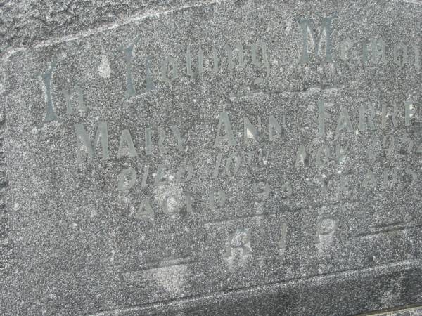 Mary Ann FARRELL,  | died 10 Nov 1952 aged 93 years;  | Murwillumbah Catholic Cemetery, New South Wales  | 