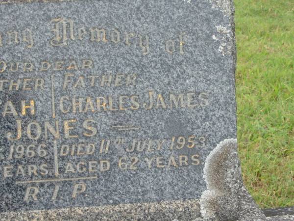 Norah JONES,  | mother,  | died 1 Sept 1966 aged 70 years;  | Charles James JONES,  | father,  | died 11 July 1953 aged 62 years;  | Murwillumbah Catholic Cemetery, New South Wales  | 