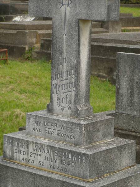 Bridget Anna SERCOMBE,  | wife mother,  | died 27 July 1959 aged 62 years;  | Murwillumbah Catholic Cemetery, New South Wales  | 