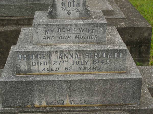 Bridget Anna SERCOMBE,  | wife mother,  | died 27 July 1959 aged 62 years;  | Murwillumbah Catholic Cemetery, New South Wales  | 