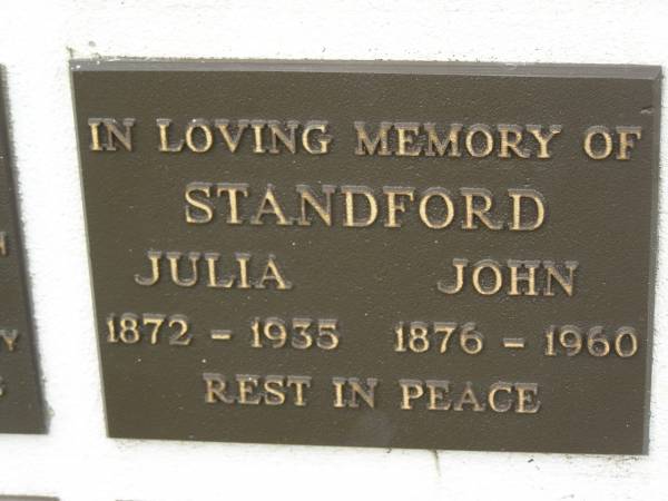 Julia STANDFORD,  | 1872 - 1935;  | John STANDFORD,  | 1876 - 1960;  | Murwillumbah Catholic Cemetery, New South Wales  | 
