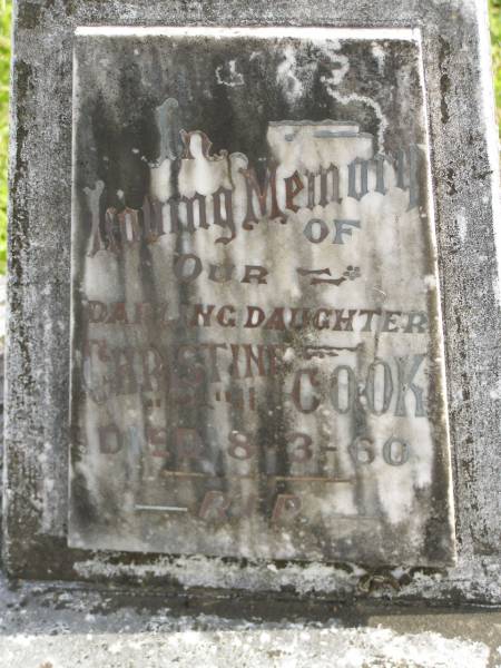 Christine COOK,  | daughter,  | died 8-3-60;  | Murwillumbah Catholic Cemetery, New South Wales  | 