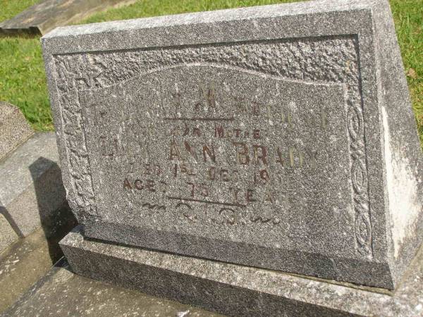 Lucy Ann BRADY,  | died 1 Dec 1951 aged 75 years;  | Murwillumbah Catholic Cemetery, New South Wales  | 