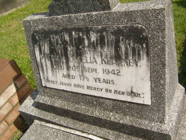Patricia Cecelia KEARNEY,  | died 20 Sept 1942 aged 17 1/2 years;  | Murwillumbah Catholic Cemetery, New South Wales  | 