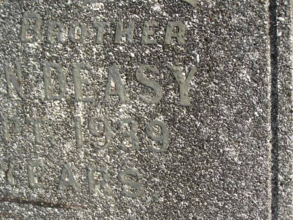 Jeremiah John DEASY,  | son brother,  | died 18 Sept 1939 aged 37 years;  | Murwillumbah Catholic Cemetery, New South Wales  | 