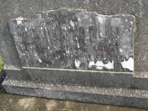 Bertha Pearl LONG,  | died 6 Oct 1938 aged 23 years;  | Murwillumbah Catholic Cemetery, New South Wales  | 