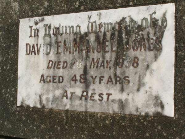 David Emmanuel JONES,  | died 26 May 1938 aged 48 years;  | Murwillumbah Catholic Cemetery, New South Wales  | 