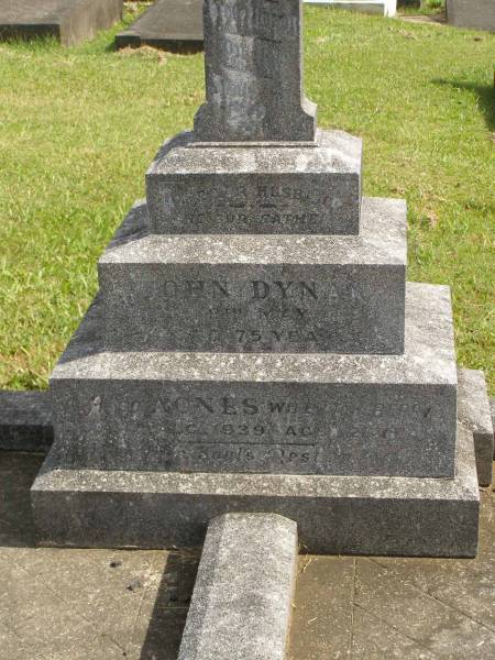 John DYNAN,  | husband father,  | died 9 May 1938 aged 75 years;  | Agnes,  | wife of H. BERRY,  | died 7 Aug 1939 aged 21 years;  | Murwillumbah Catholic Cemetery, New South Wales  | 