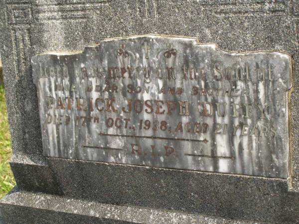Patrick Joseph BUFFY,  | son brother,  | died 17 Oct 1938 aged 21 years;  | Murwillumbah Catholic Cemetery, New South Wales  | 